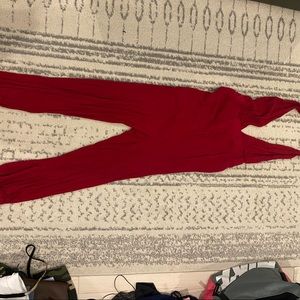 Red linen tie jumpsuit